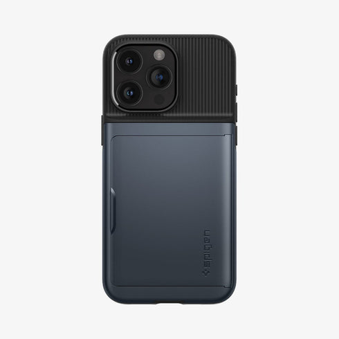 ACS06589 - iPhone 15 Pro Max Case Slim Armor CS in black showing the back with card in slot